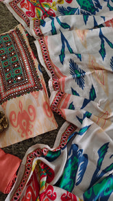 Muslin ikkat print  Suit with hand work